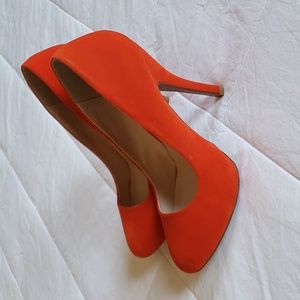Qupid Bright Orange Suede Stilletto Pumps